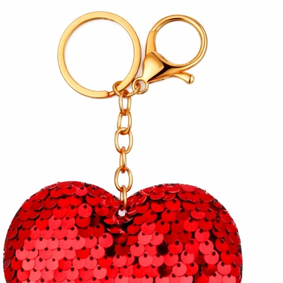 Red Sequin Heart Keychain Bag Charm Gold Hardware NWT - Picture 3 of 4